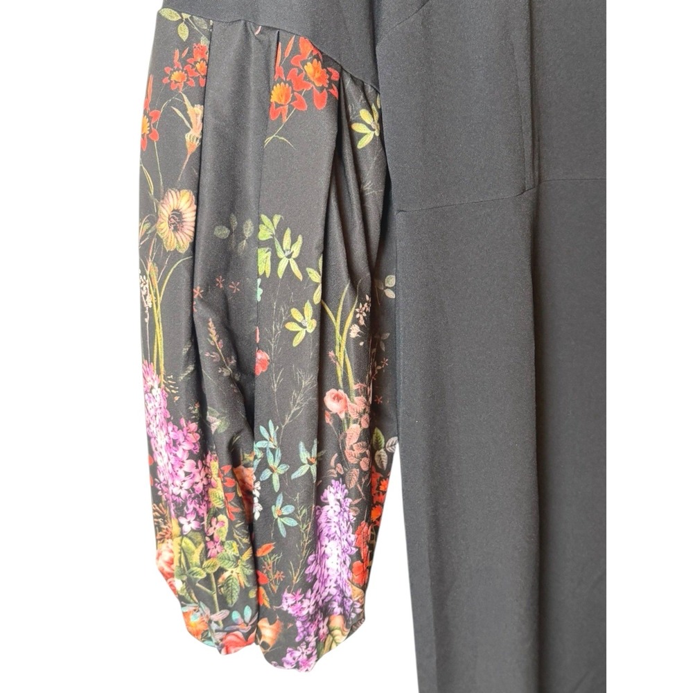 Annah Hariri Black Floral Puff Sleeve Maxi Dress Size 8 Modest Long Evening - Picture 3 of 7